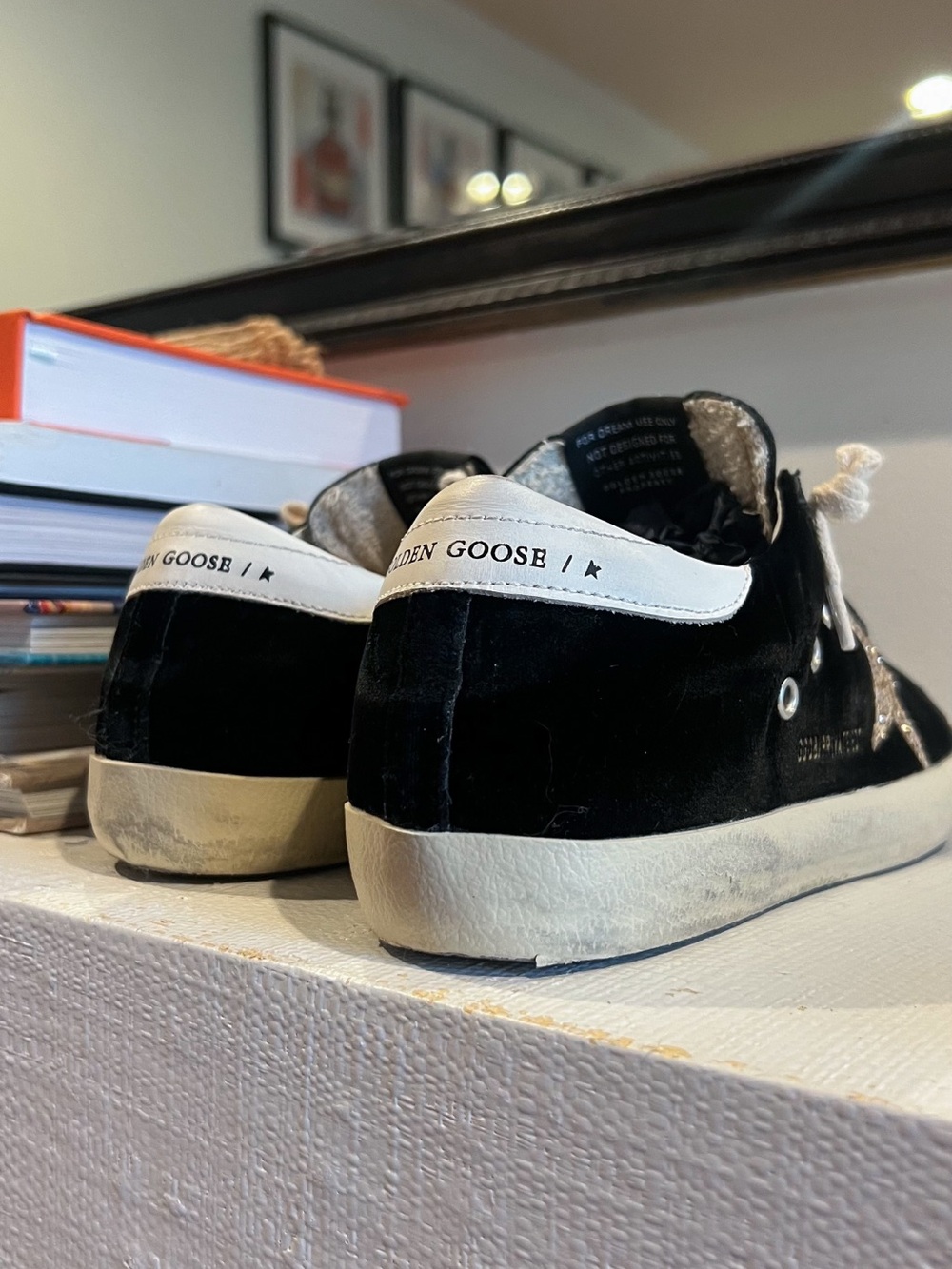 Golden Goose Black Velvet Sneakers with Gold Glitter Star - Picture 5 of 9